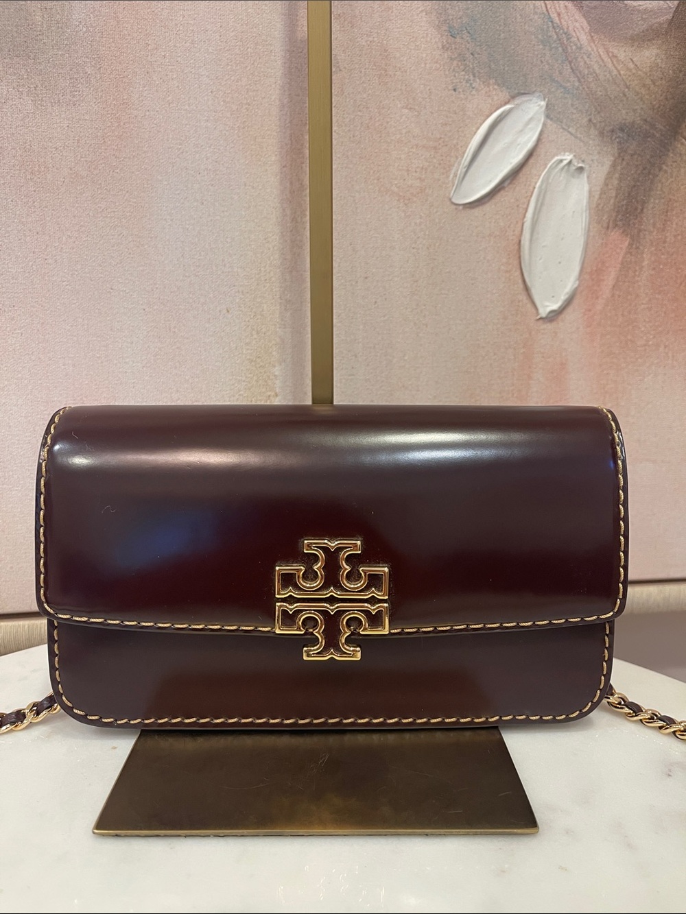 Tory Burch Burgundy Smooth Leather Chain Crossbody